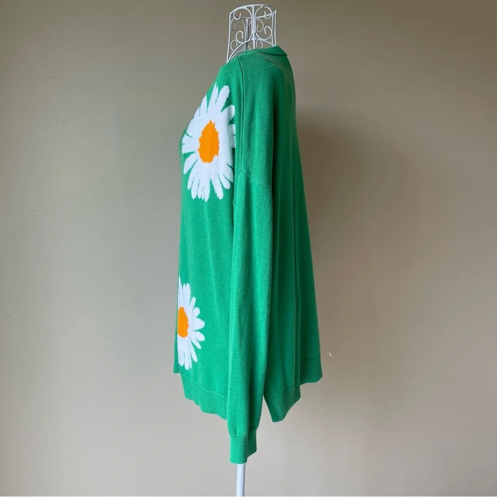 Laurie Felt Cashmere Blend Daisy Print Sweater Green long sleeve size M - Picture 7 of 10